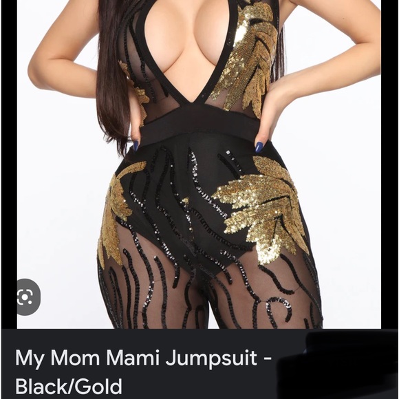 ♣️🤎GET READY FOR 2025 IN THIS SEXY-MY MOM MIAMI SHEER GOLD & BLACK JUMPSUIT♣️ - Picture 4 of 10
